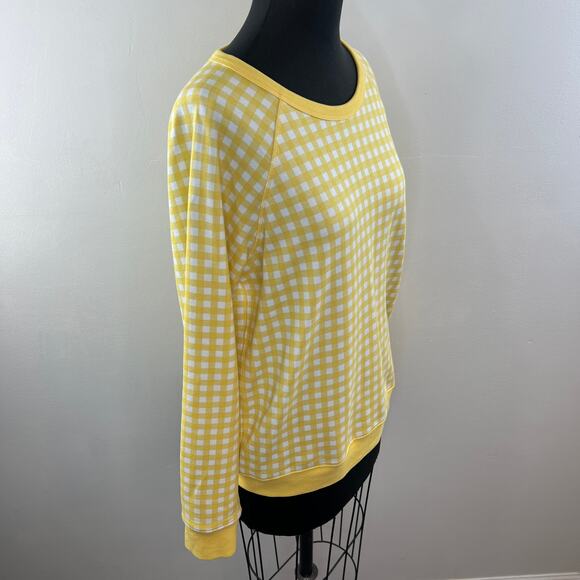 DRAPER JAMES Yellow White Gingham Plaid Crew Neck Raglan Sleeve Pullover Top L - Picture 4 of 9